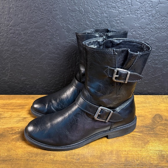FRYE AND CO. Women's Black Faux Leather Buckle Moto Boots Size 9.5 M - Picture 3 of 6